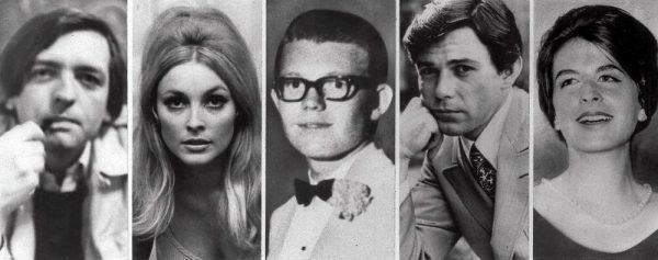 The five victims slain the night of Aug. 9, 1969 at the Benedict Canyon Estate of Roman Polanski and Sharon Tate. From left, Wojciech Frykowski, Sharon Tate, Stephen Parent, Jay Sebring, and Abigail Folger. (AP Photo)