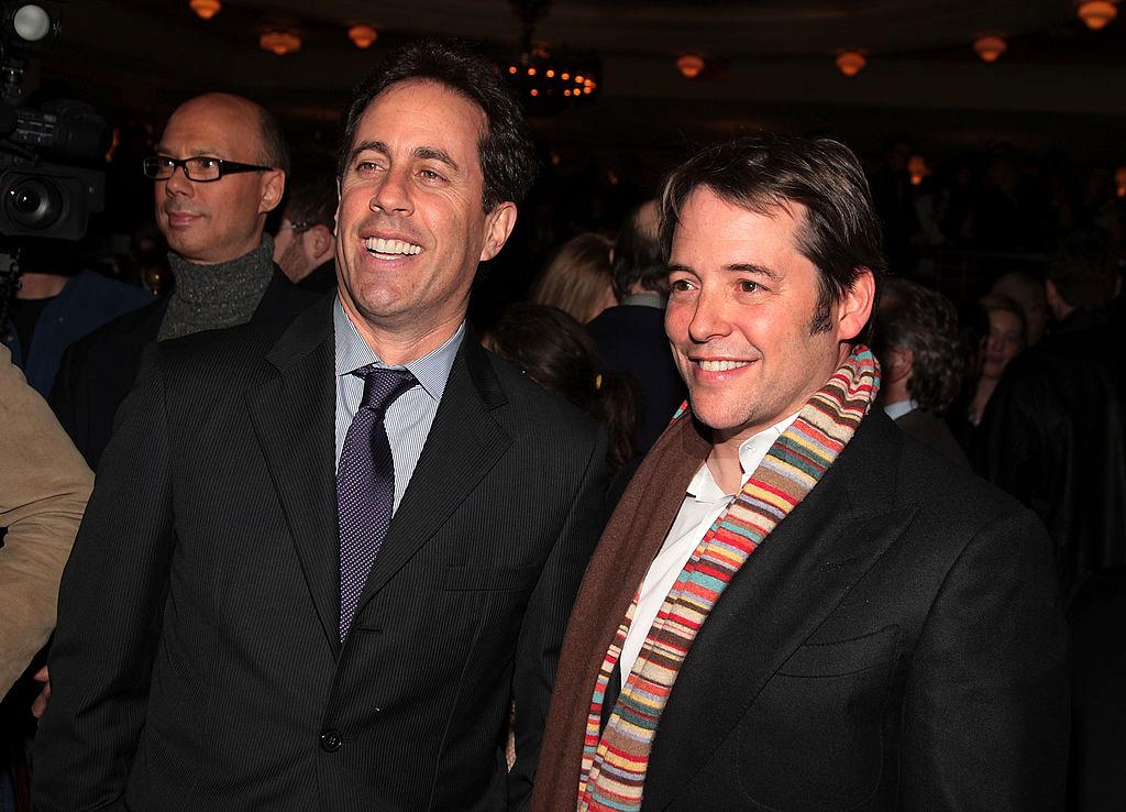 Friends Jerry Seinfeld and Matthew Broderick at the "November" after-party at Bond 45 in New York, 2008 (Stephen Lovekin/Getty Images)