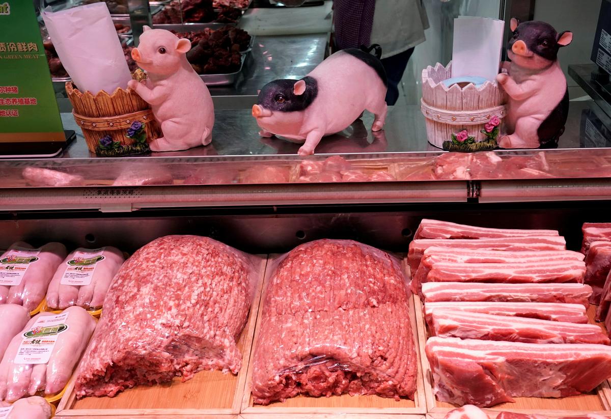 Pork for sale is seen at a supermarket in Beijing, China on April 11, 2019. (Jason Lee/Reuters)