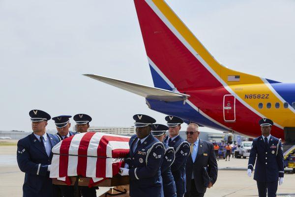 Southwest Airlines Captain Bryan Knight flies his father back home to Dallas Love Field for the final time more than 50 years after he was killed in action during the Vietnam War in 1967. (Ashlee D. Smith/Southwest Airlines)