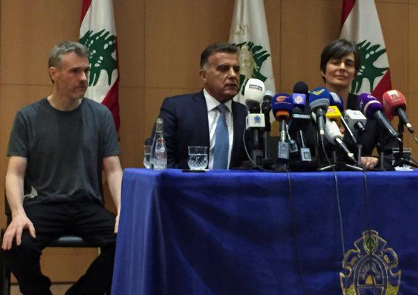 Canadian citizen, Kristian Lee Baxter, who was being held in Syria, sits next to Major General Abbas Ibrahim, Lebanon's internal security chief, after being released, at a news conference in Beirut, Lebanon August 9, 2019. (Mohamed Azakir/Reuters)