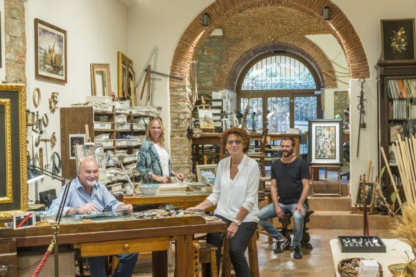 The Scarpelli family, (L-R) Renzo, Catia, Gabriella, and Leonardo, in their workshop in Florence, Italy. (Guido Cozzi)