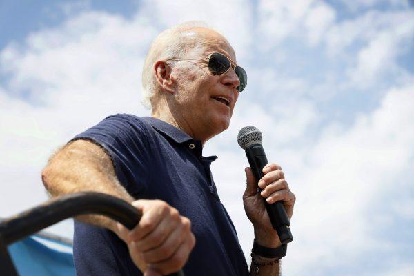 Democratic presidential candidate former Vice President Joe Biden speaks at the Des Moines Register Soapbox during a visit to the Iowa State Fair in Des Moines, Iowa on Aug. 8, 2019. (Charlie Neibergall/AP Photo)