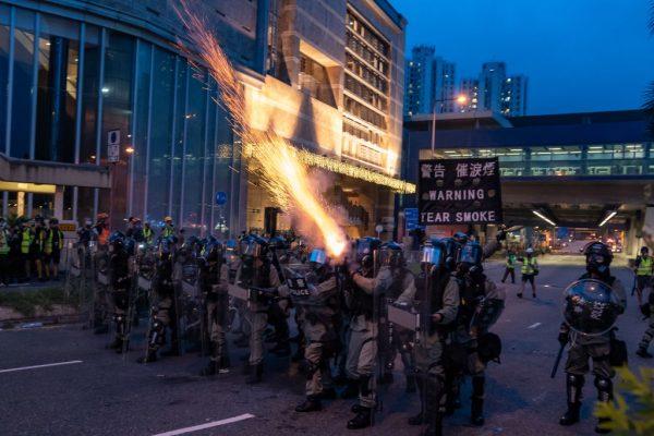 Riot police fire tear gas during a clearing at a demonstration in Tai Wan in Hong Kong on Aug. 10, 2019. (Anthony Kwan/Getty Images)