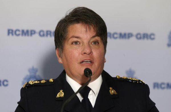 Assistant Commissioner Jane MacLatchy, with the Manitoba RCMP, speaks to media regarding two bodies believed to be those of fugitives Kam McLeod and Bryer Schmegelsky found near Gillam, MB, at the RCMP "D" Division Headquarters, August 7, 2019. (Shannon VanRaes/Reuters)