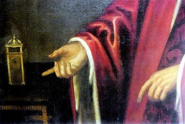 Detail showing the hands and the golden clocktower. (Courtesy of Heinz Nitschke)