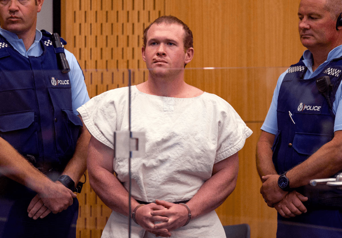 Brenton Tarrant, the man charged in the Christchurch mosque shootings, appears in the Christchurch District Court, in Christchurch, New Zealand, on March 16, 2019. (Mark Mitchell/AP Photos)