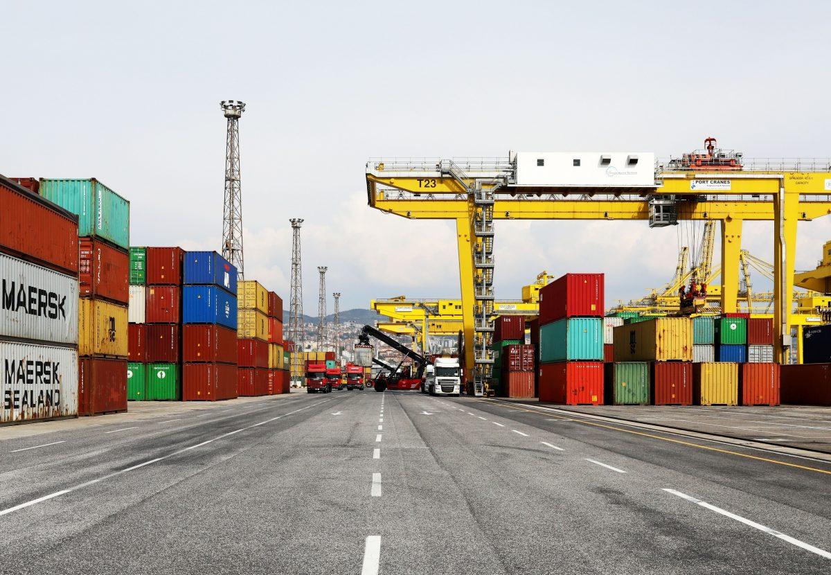 Containers are sat the Pier VII at Trieste’s new Port in Italy on April 2, 2019. The historic city of Trieste is preparing to open its new port to China, with Italy becoming the first Group-of-Seven nation to sign on to China’s “One Belt, One Road” infrastructure project. (Marco Di Lauro/Getty Images)