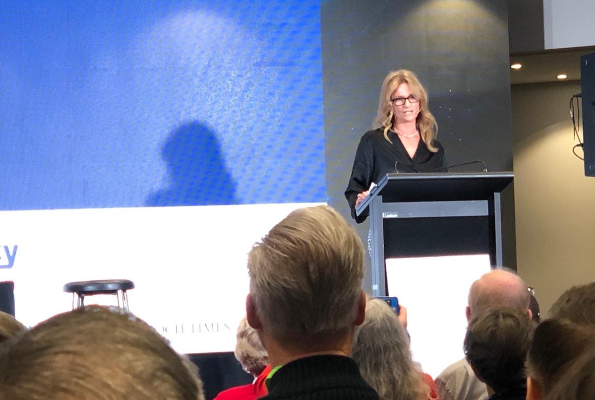 Janet Albrechtsen, chairman of the Institute of Public Affairs, speaks at CPAC Australia on Aug. 9, 2019. (The Epoch Times)
