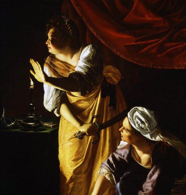 A detail of  "Judith and Her Maidservant with the Head of Holofernes," circa 1623, by Artemisia Gentileschi. Oil on canvas. Detroit Institute of Arts. The painting showcases the use of light and shade (chiaroscuro) for dramatic effect. (Public Domain)