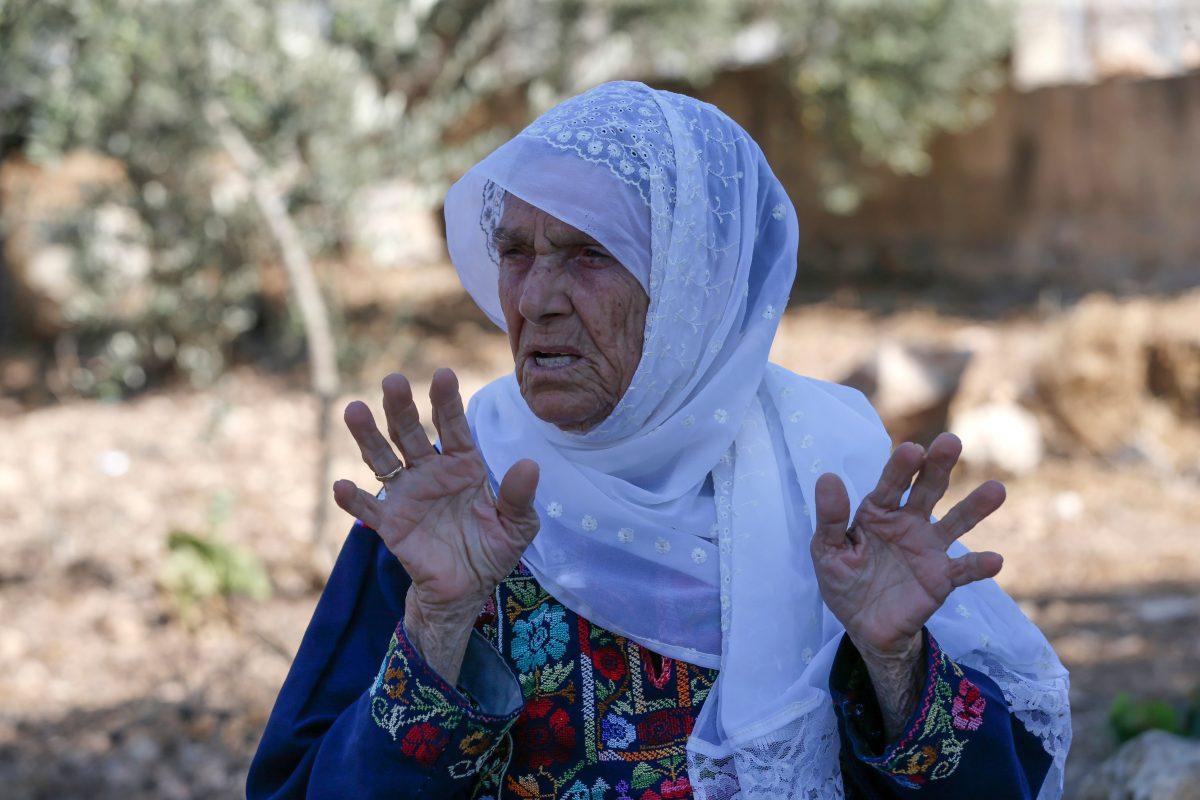 Muftia Tlaib, the maternal grandmother of Rep. Rashida Tlaib, is pictured outside her home in the village of Beit Ur al-Fauqa, in the West Bank on Aug. 15, 2019. (Abbas Momani/AFP/Getty Images)