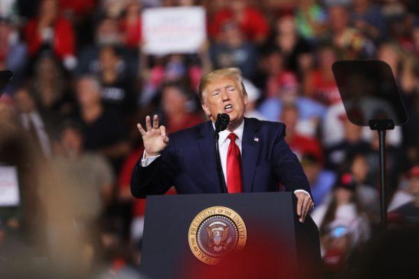 President Donald Trump speaks to supporters at a rally in Manchester, New Hampshire, on Aug. 15, 2019. (Spencer Platt/Getty Images)