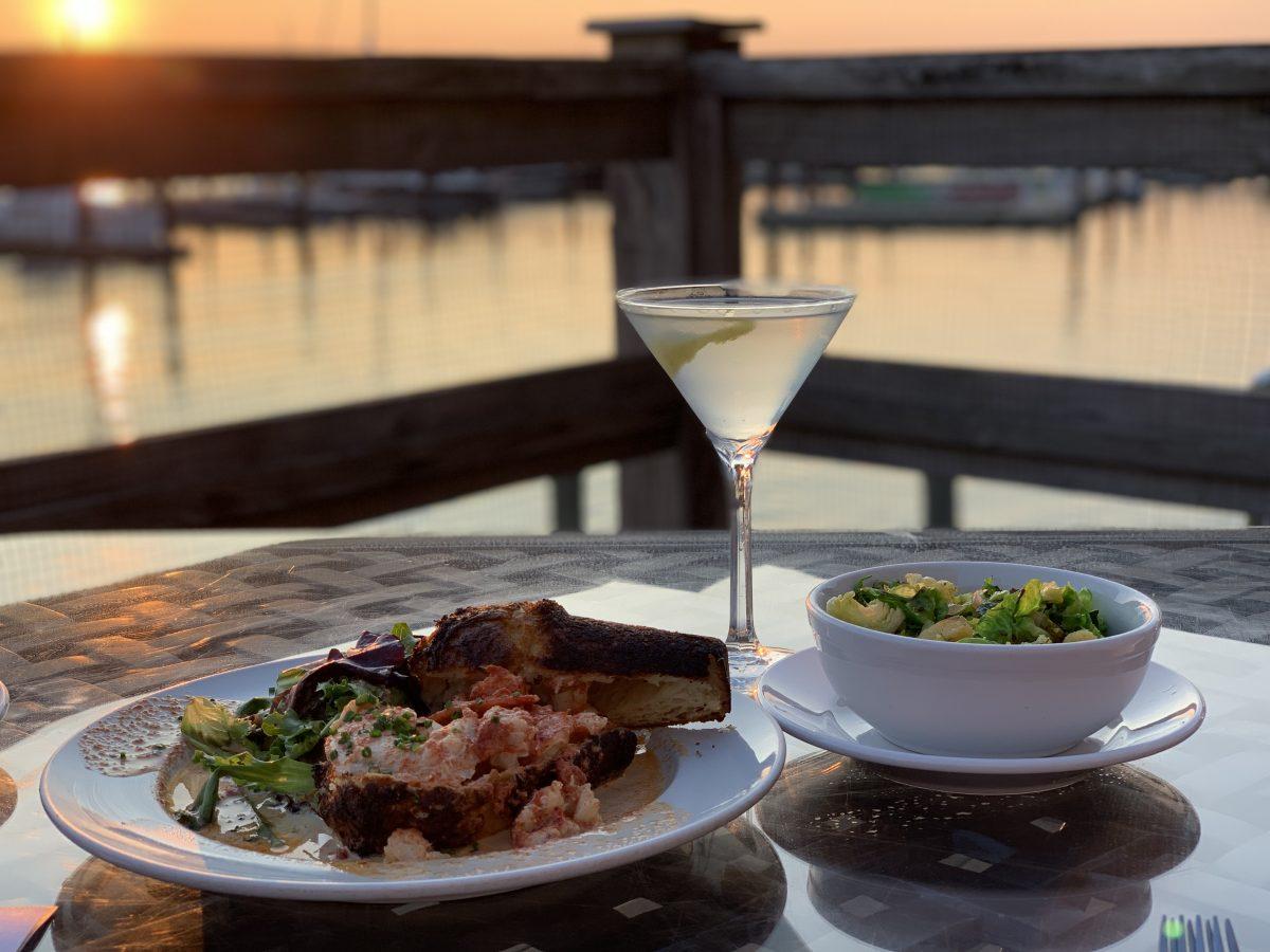 Sunset dinner at DeWolf Tavern—Lobster Popover (L) and Brussels Sprout Cornbread Hash. (Skye Sherman)