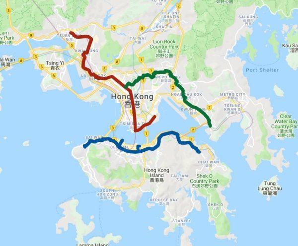 Proposed metro sections where human chains would form on Aug. 23, 2019. (Screenshot via LIHKG)