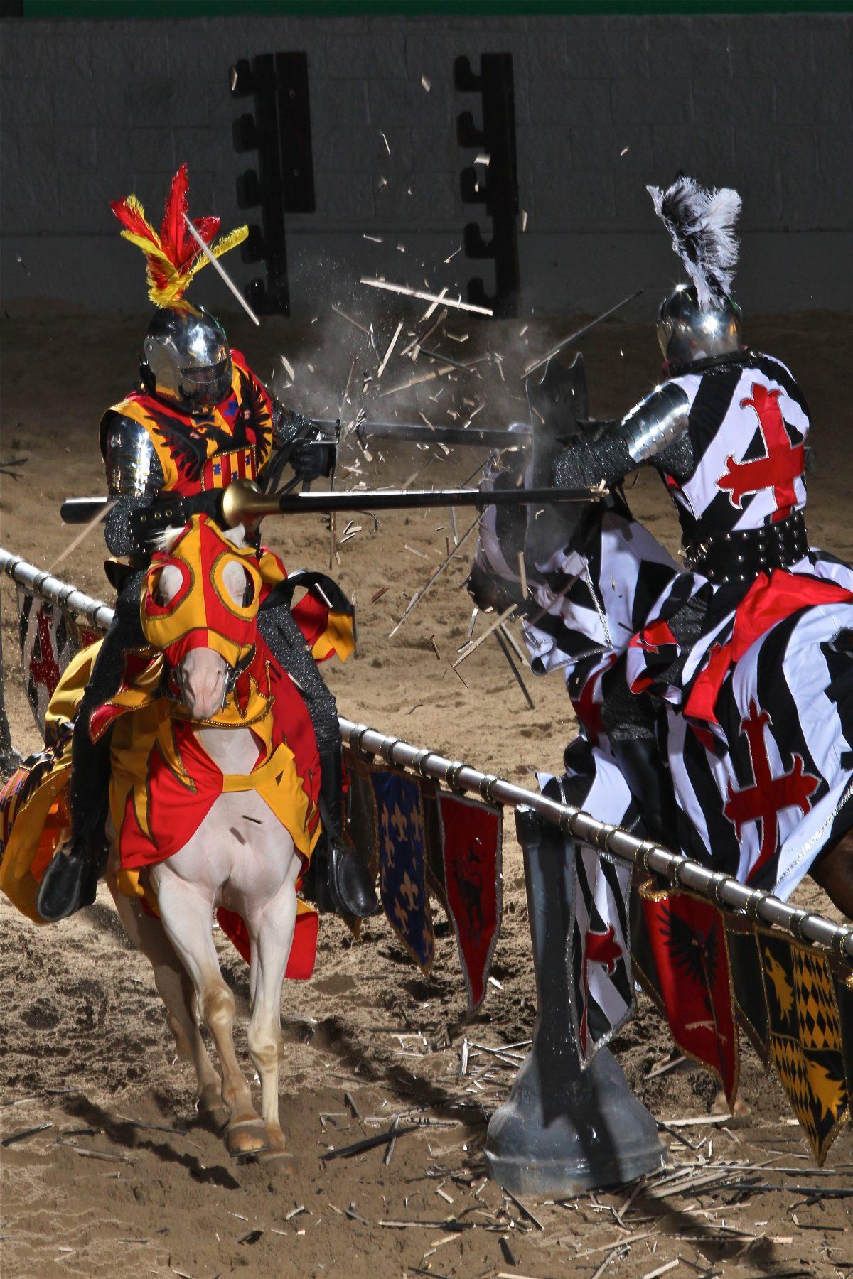 Knights at Medieval Times joust. (Courtesy of Medieval Times)