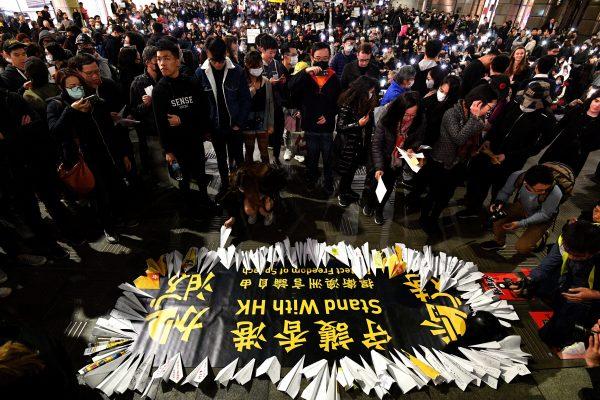 Supporters of Hong Kong pro-democracy protesters gather during a demonstration at Martin Place in Sydney, Australia on Aug. 16, 2019. -(Saeed Khan/AFP/Getty Images)