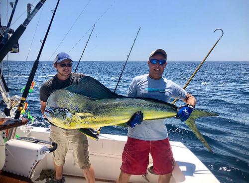 Jeff Wright (R) of Cambridge caught this 72.8-pound common dolphinfish off the coast of Ocean City on July 28, 2019. (Maryland Department of Natural Resources)