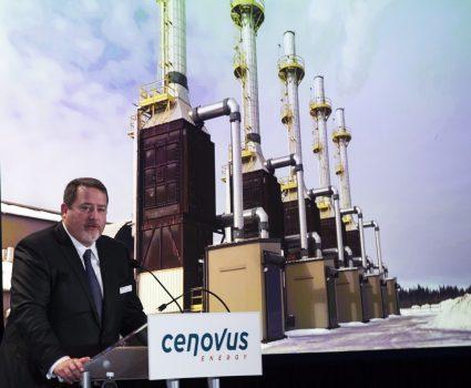 President and CEO of Cenovus Alex Pourbaix addresses shareholders at the company's annual meeting in Calgary on April 24, 2019. He is one of three oil company CEOs to write an open letter to Canadians about the oil and gas industry. (The Canadian Press/Todd Korol)