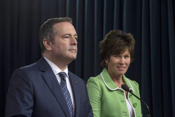 Alberta Premier Jason Kenney and Minister of Energy Sonya Savage respond to the federal approval of the Trans Mountain Pipeline in Edmonton on June 18, 2019. (Amber Bracken/The Canadian Press)
