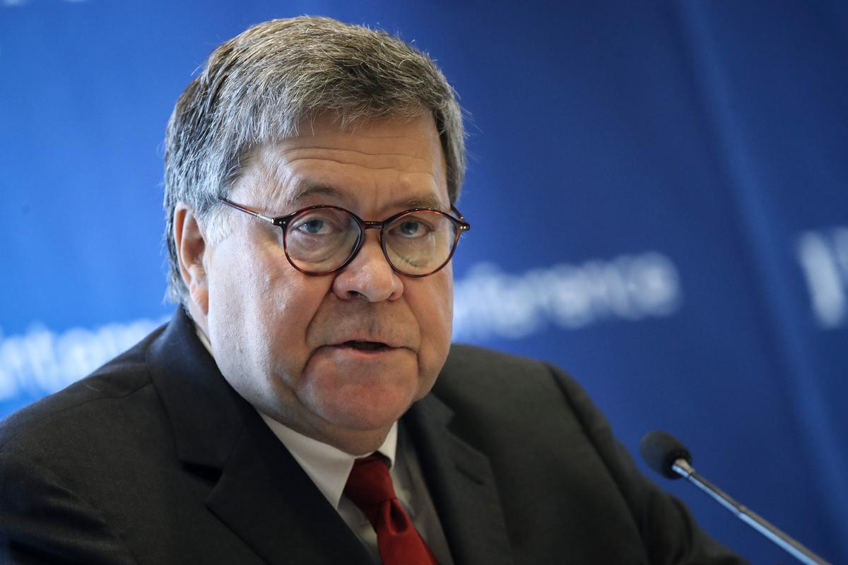 Attorney General William Barr speaks at the International Conference on Cyber Security at Fordham University School of Law in New York City on July 23, 2019. (Drew Angerer/Getty Images)