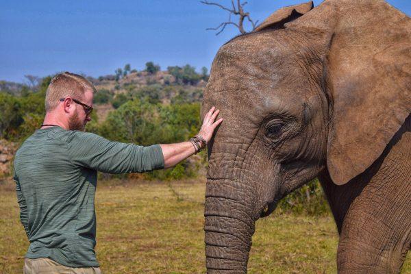 Ryan Tate with an elephant. (Courtesy of Veterans Empowered to Protect African Wildlife)