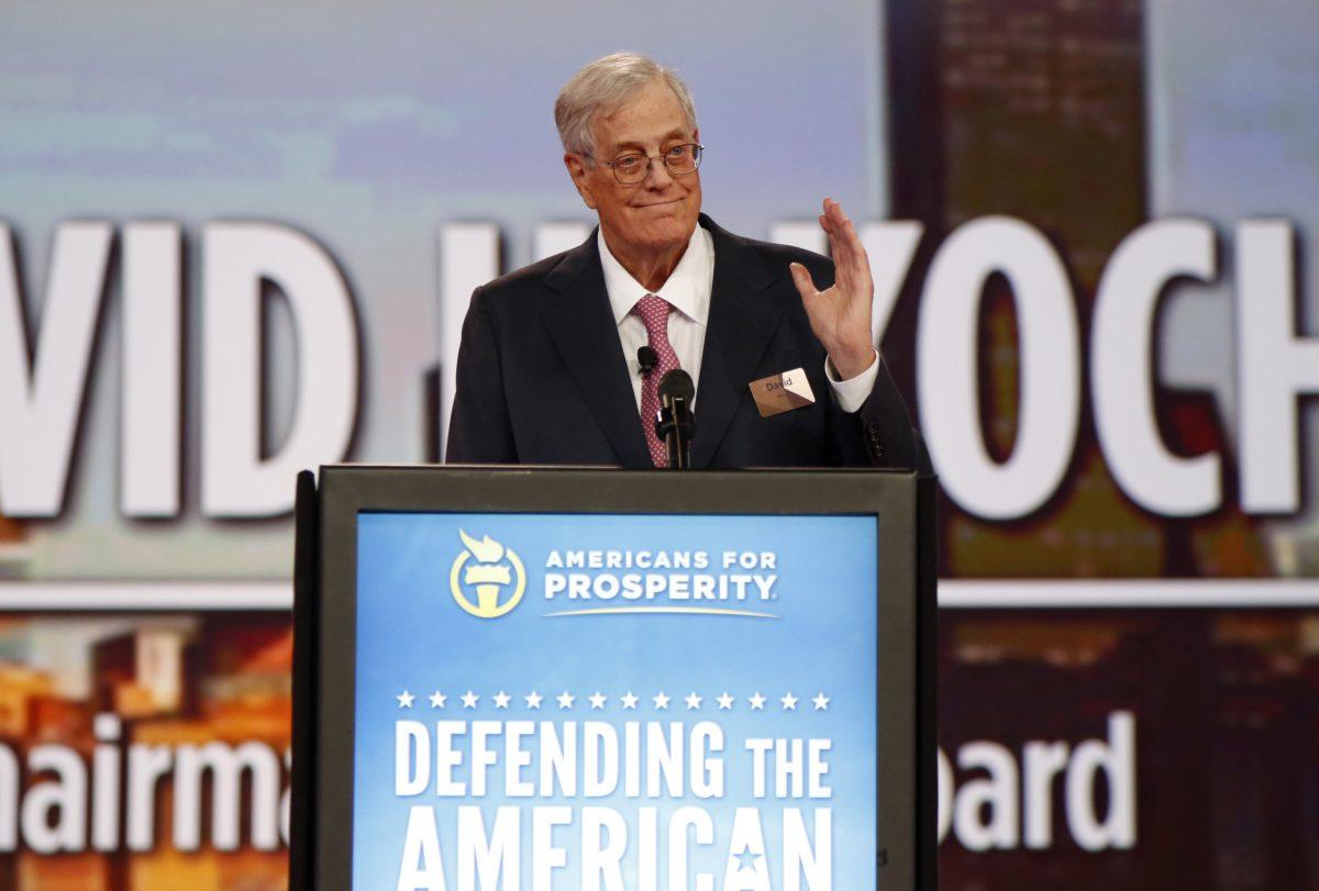 In this Aug. 1, 2015 file photo, Chairman of the board of Americans for Prosperity David Koch speaks at the Defending the American Dream summit hosted by Americans for Prosperity at the Greater Columbus Convention Center in Columbus, Ohio. Koch, a major donor to conservative causes and educational groups, has died on Friday, Aug. 23, 2019. He was 79. (Paul Vernon/AP Photo)