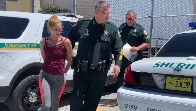 Sarah Perry was identified as the woman seen in the video and arrested on a charge of felony animal abuse. (The dog was taken by authorities and examined by veterinarians. (Brevard County Sheriff's Office)