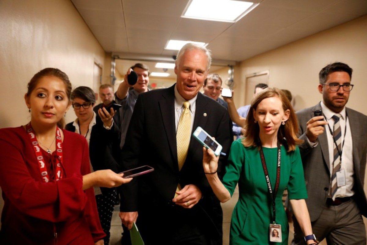 Senator Ron Johnson (R-Wis.) speaks with reporters ahead of a vote on the health care bill on Capitol Hill in Washington on July 25, 2017. (Aaron P. Bernstein/Reuters)