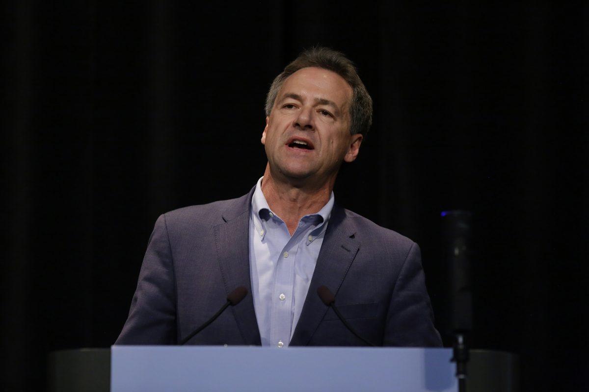 2020 Democratic candidate and Montana Gov. Steve Bullock speaks at the Iowa Federation Labor Convention in Altoona, Iowa, on Aug. 21, 2019. (Photo by Joshua Lott/Getty Images)