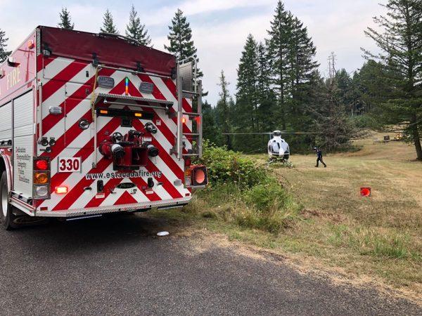 A woman is airlifted to hospital after falling into a septic tank in Estacada, Oregon, on Aug. 20, 2019. (Estacada Rural Fire District No. 69)