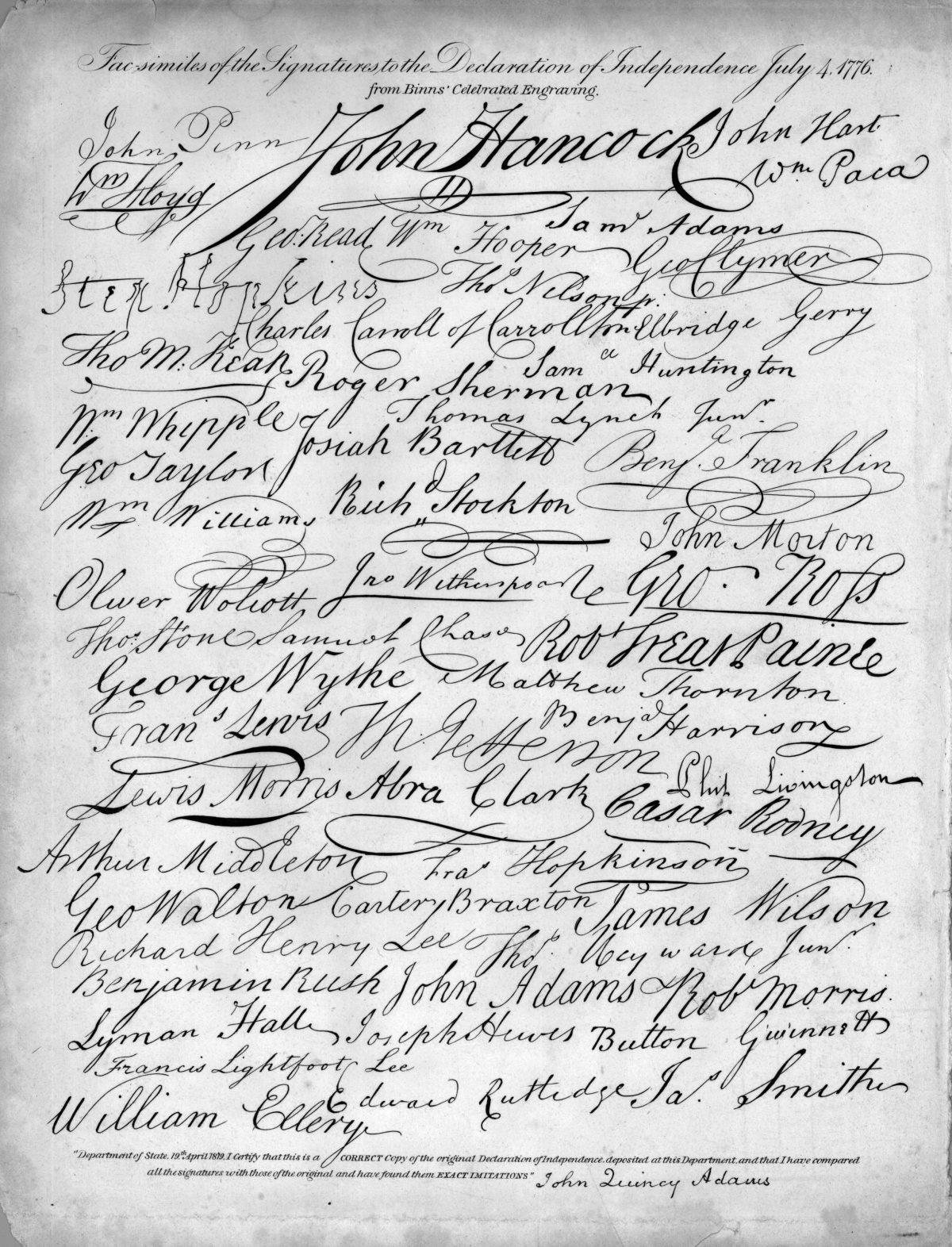 The signatures on the Declaration of Independence. (Hulton Archive/Getty Images)