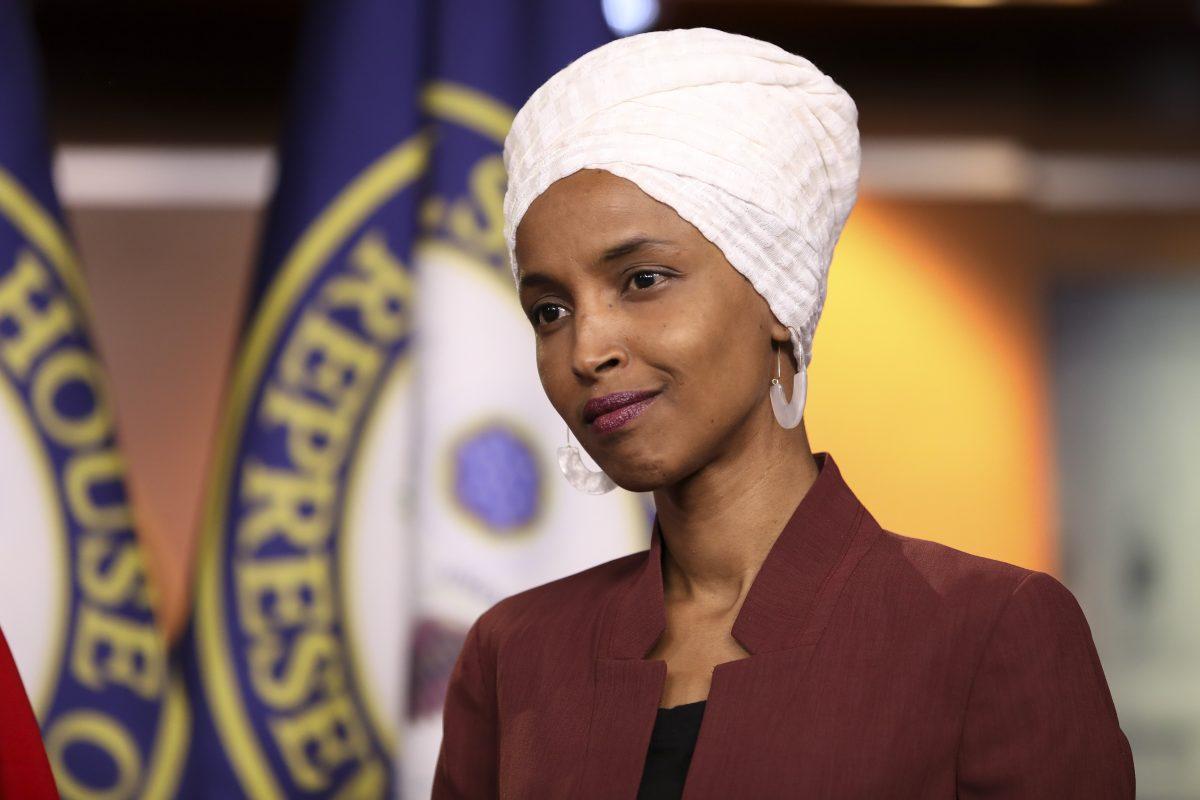 Rep. Ilhan Omar (D-Minn.) speaks at a press conference on the Capitol on July 15, 2019. (Holly Kellum/NTD)