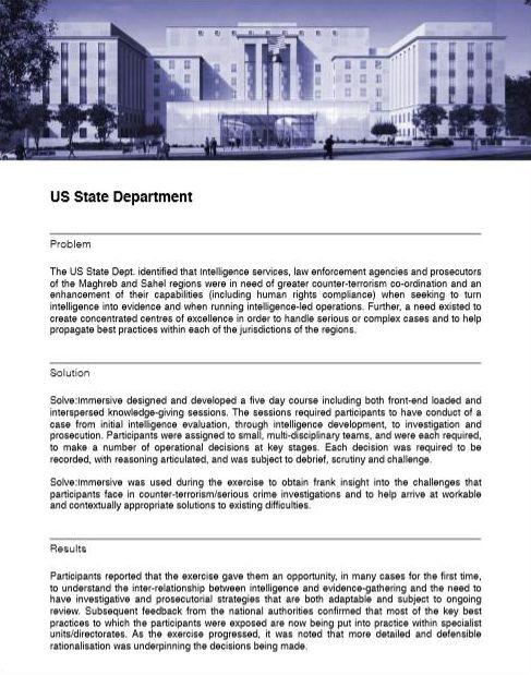  A page on the Amicus Legal Consultants website describing counter-terrorism training developed for the U.S. Department of State. (Screenshot courtesy of Chris Blackburn)