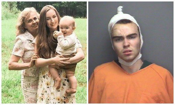(L)-Joan Bernard, Emily Bivens, and Bivens' child in a file photograph. (R)-Matthew Bernard on Aug. 28, 2019. Authorities said Bernard is charged with three counts of first-degree murder. (Pittsylvania County Sheriff Office)