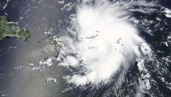 Hurricane Dorian is shown in this photo taken by NASA's Terra satellite MODIS instrument as it nears St. Thomas and the U.S. Virgin Islands as it continues its track toward Florida's east coast Aug. 28, 2019. (NASA Worldview, Earth Observing System Data and Information System (EOSDIS)/Handout via Reuters)