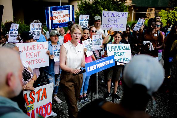 Then Democratic gubernatorial candidate Cynthia Nixon speaks to attendees during a rally for universal rent control on August 16, 2018 in New York City.  (Eduardo Munoz Alvarez/Getty Images)