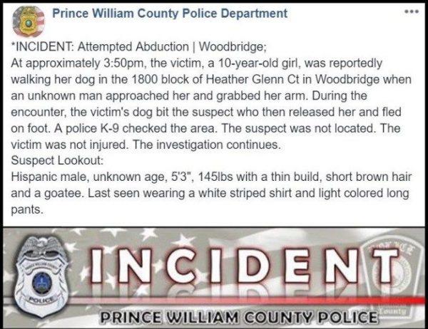 The Prince William County Police Department’s post about the incident (Facebook)