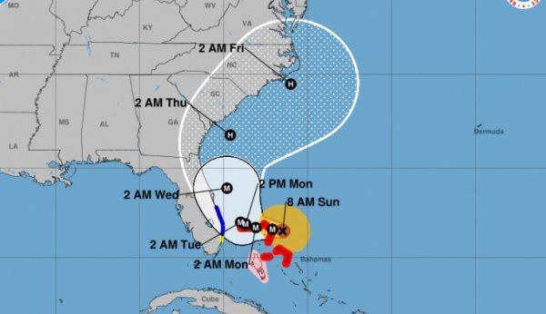 The storm is now about 25 miles east-north east of Great Abaco Island and 210 miles east of West Palm Beach, Florida. (NHC)