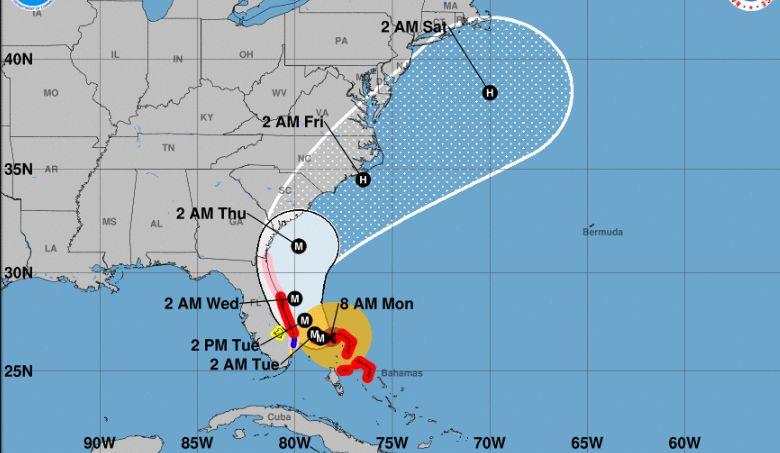 Hurricane Dorian will get dangerously close to Florida's east coast by Tuesday at 2 p.m. (NHC)