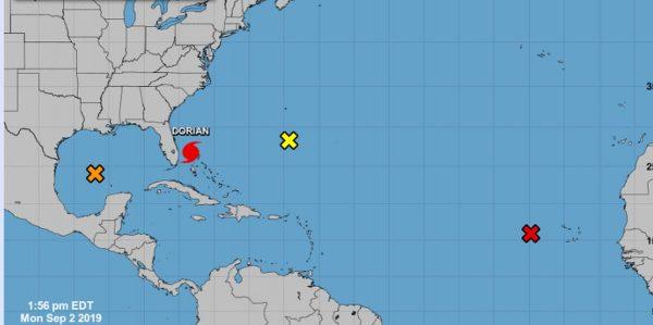 The NHC released the date on these four disturbances as of 4 p.m. on Monday, Sept. 2. (NHC)