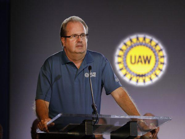 United Auto Workers President Gary Jones speaks at the opening of open the 2019 GM-UAW contract talks in Detroit, Mich. On July 16, 2019. (Bill Pugliano/Getty Images)