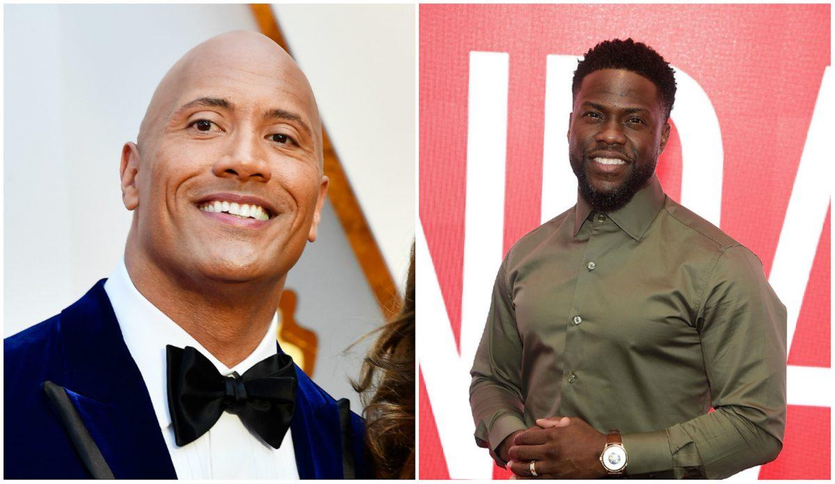 L: Dwayne Johnson at Hollywood & Highland Center in Hollywood, California, Feb. 26, 2017. (Frazer Harrison/Getty Images) R: Kevin Hart at The Robin Williams Center in New York City on Jan. 9, 2019. (Jamie McCarthy/Getty Images)