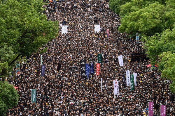 The protests have morphed into a wider call for democratic rights in the city's elections. Students are shown here attending a school boycott rally in opposition to a controversial extradition bill, at the Chinese University of Hong Kong on Sept. 2, 2019. (Philip Fong/AFP/Getty Images)