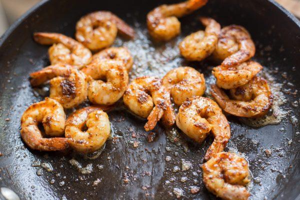 Punchy Cajun seasoning is seared onto the shrimp. (Caroline Chambers)