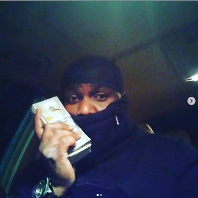 Rubbin Sarpong poses online with cash in an Instagram post in April 2018, as cited by prosecutors in evidence. (Instagram/U.S. Attorney’s Office District of New Jersey)