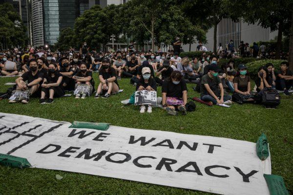 Protesters take part in a school boycott rally at Tamer Park in Central district in Hong Kong, on Sept. 02, 2019. (Chris McGrath/Getty Images)