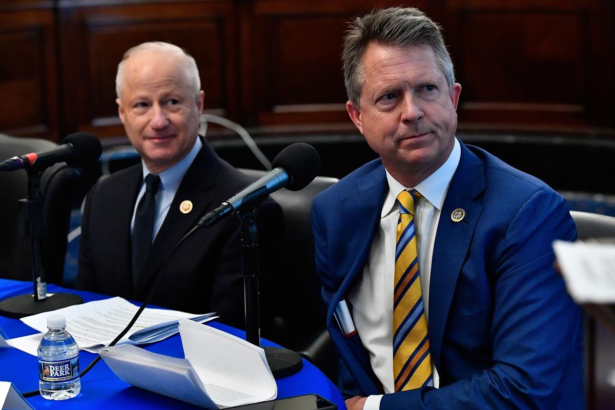 Congressman Roger Marshall (R-Kan.) (R) and Congressman Mike Coffman (R-Colo.) appears on Urban View's Helping Our Heroes Special at the Cannon Building on Capitol Hill in Washington on May 16, 2018. (Larry French/Getty Images for SiriusXM)