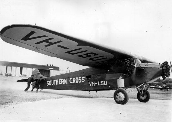 Aviator Sir Charles Kingsford Smith's Fokker aircraft, the Southern Cross, on arrival at Croydon after flying from Australia on July 10, 1929. (Edward G. Malindine/Topical Press Agency/Getty Images)
