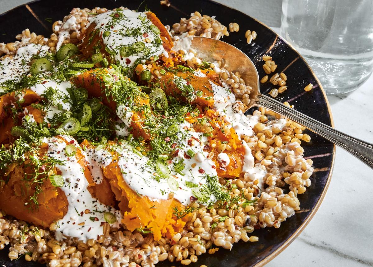 Grains and Roasted Squash With Spicy Buttermilk Dressing. (Gentl and Hyers)
