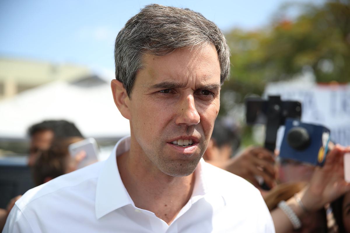 Former Rep. Beto O’Rourke (D-Texas) speaks to the media as he visits the outside of a detention center for migrant children in Homestead, Florida, on Jun. 27, 2019. (Joe Raedle/Getty Images)